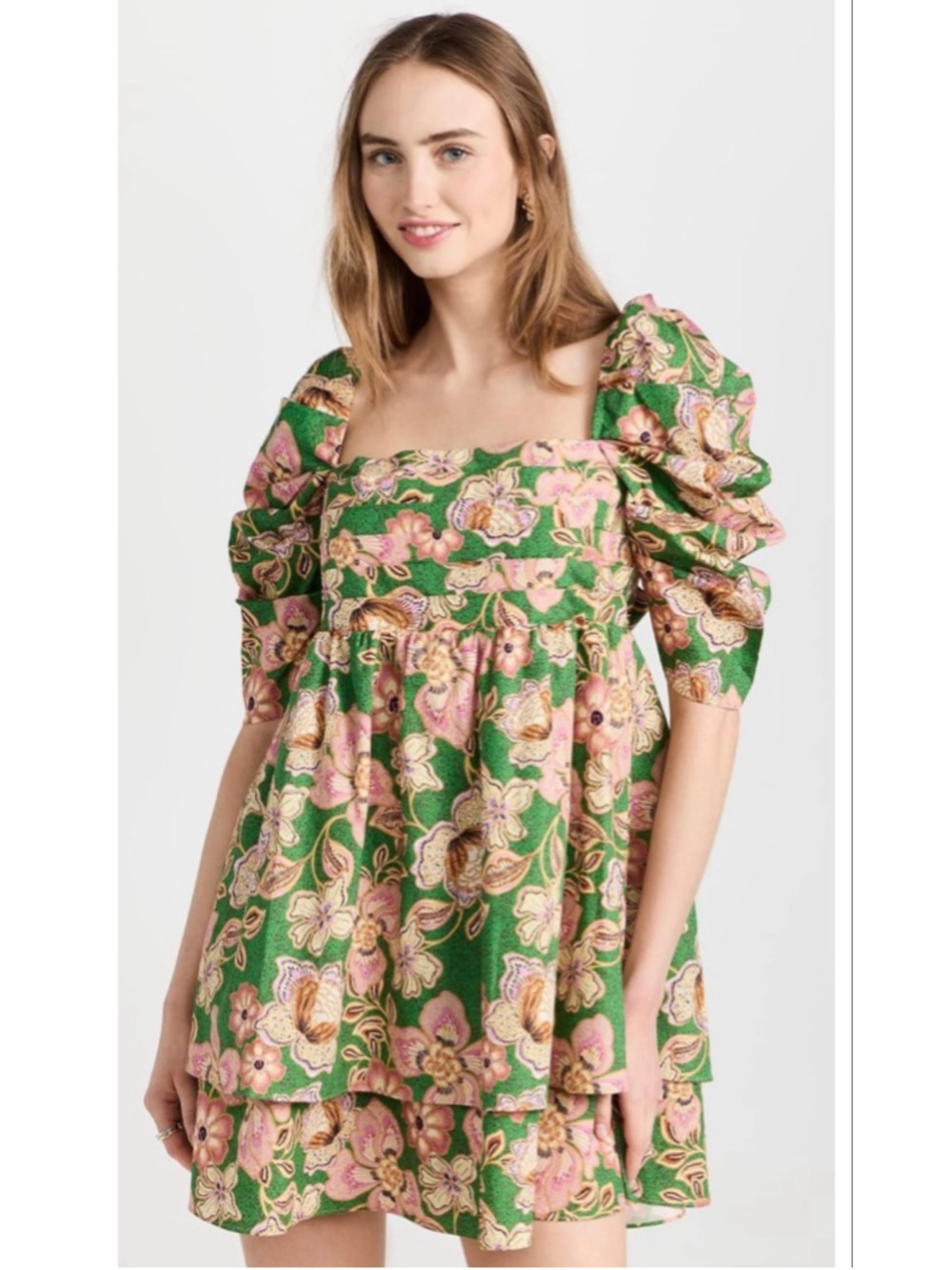 MISA Los Angeles Kate Dress Kelly Blossoms Floral Puff Sleeve Mini XL